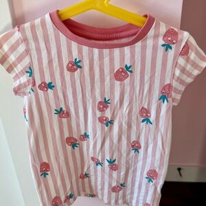 Charming Pink and White Striped Kids Tee with Strawberry Design